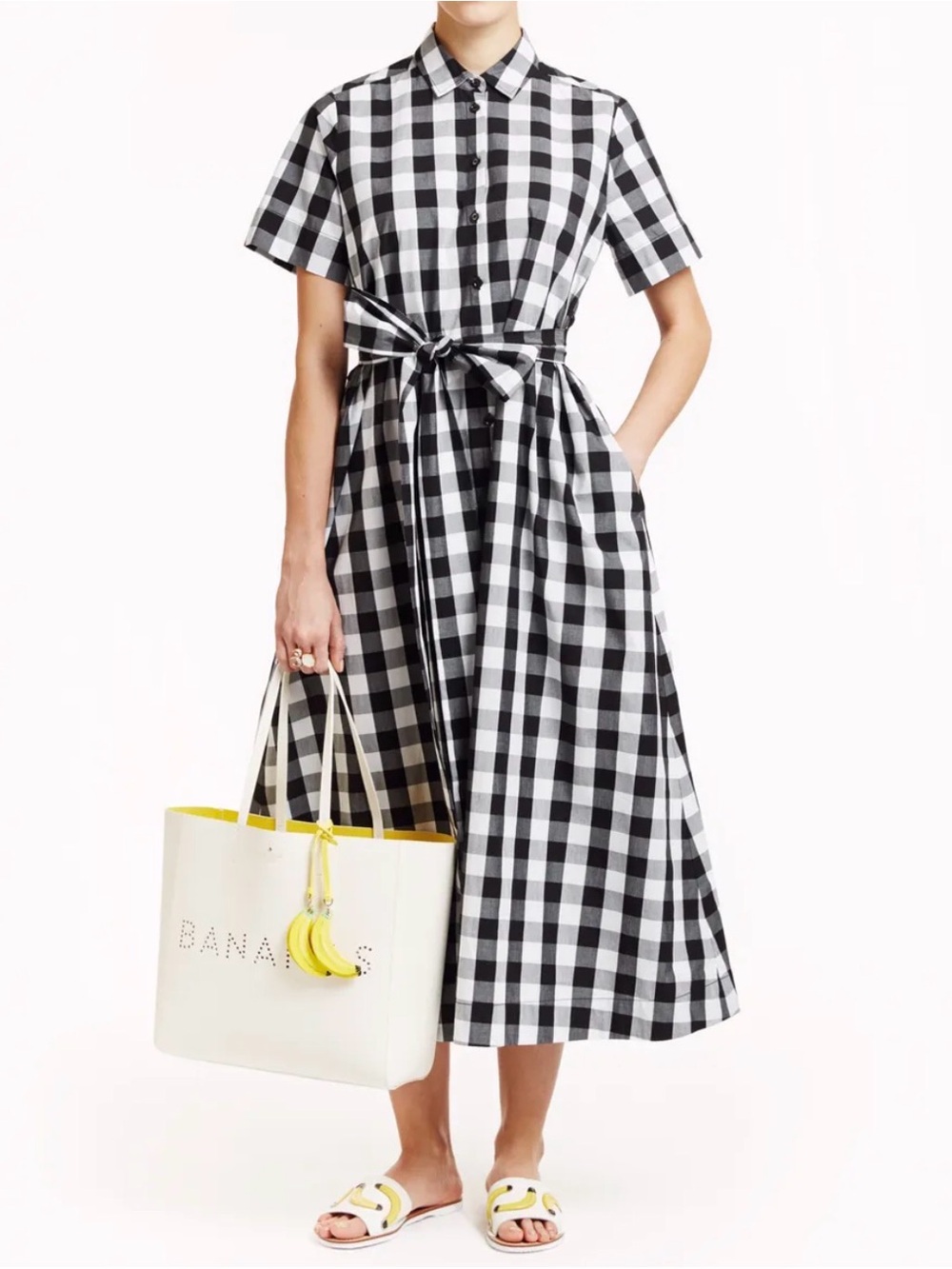 Kate Spade Broome Street Gingham Shirtdress Dress Size Small Black White